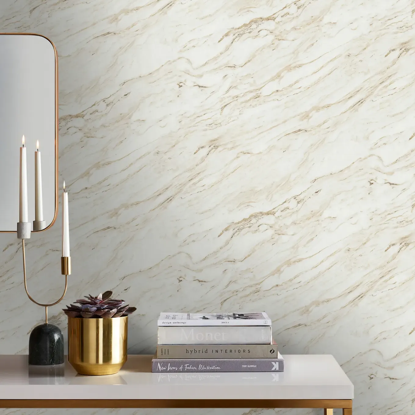 Easy Décor Vliesbehang Carrara Marmer - Wit - Goud - 10,05m x 52cm