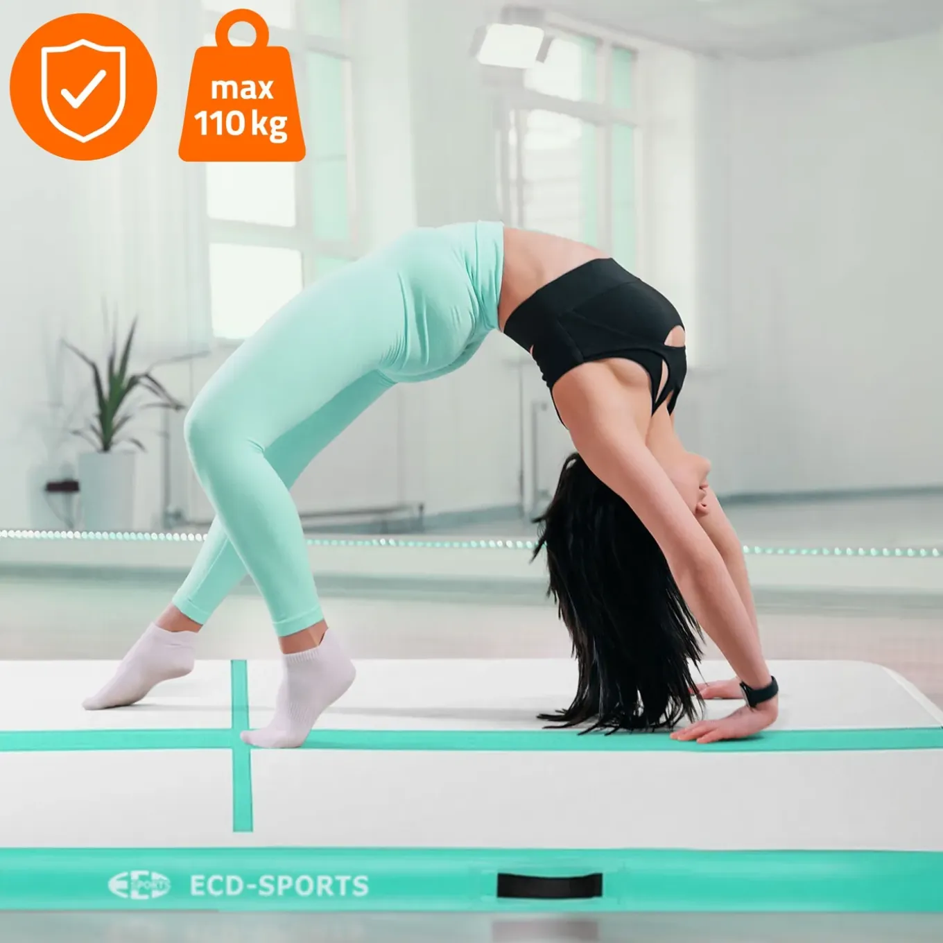 ECD Germany airtrack opblaasbare gymnastiekmat 3m mintgroen 10cm dik fitness yoga turnmat