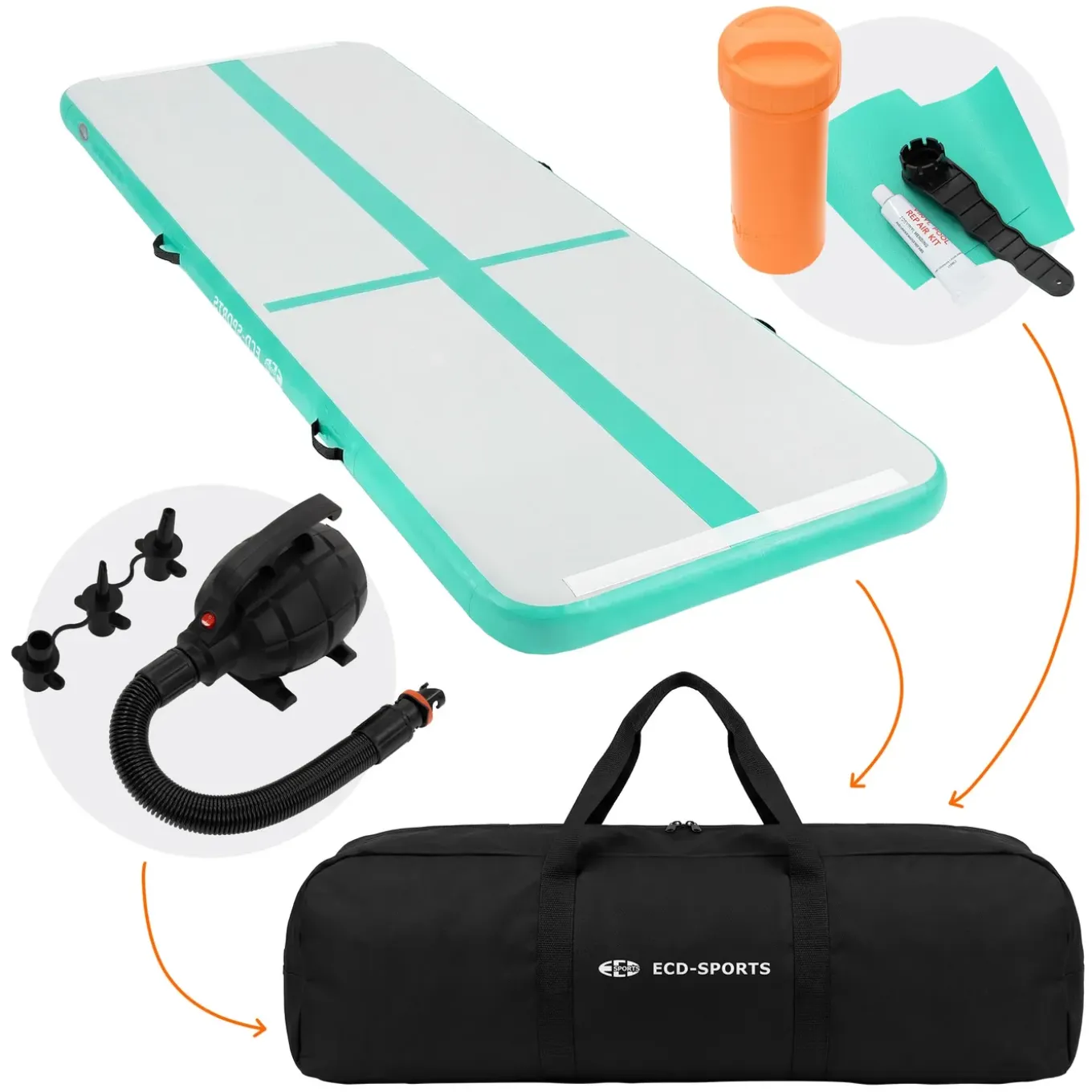 ECD Germany airtrack opblaasbare gymnastiekmat 3m mintgroen 10cm dik fitness yoga turnmat