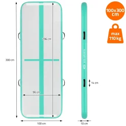 ECD Germany airtrack opblaasbare gymnastiekmat 3m mintgroen 10cm dik fitness yoga turnmat
