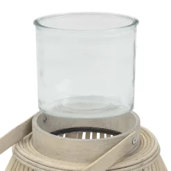 Ecd Germany Bamboe Lantaarn Houtkleur 50 Cm, Windlicht Met Glas Boho Tuinlantaarn Buiten