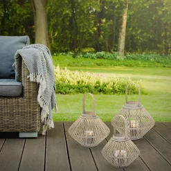 Ecd Germany Bamboe Lantaarn Houtkleur 42 Cm, Windlicht Met Glas Boho Tuinlantaarn Buiten
