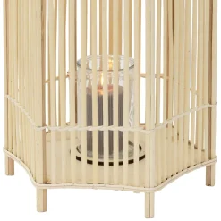 Ecd Germany Bamboe Lantaarn Houtkleur 75 Cm, Windlicht Met Glas, Boho Tuinlantaarn Buiten
