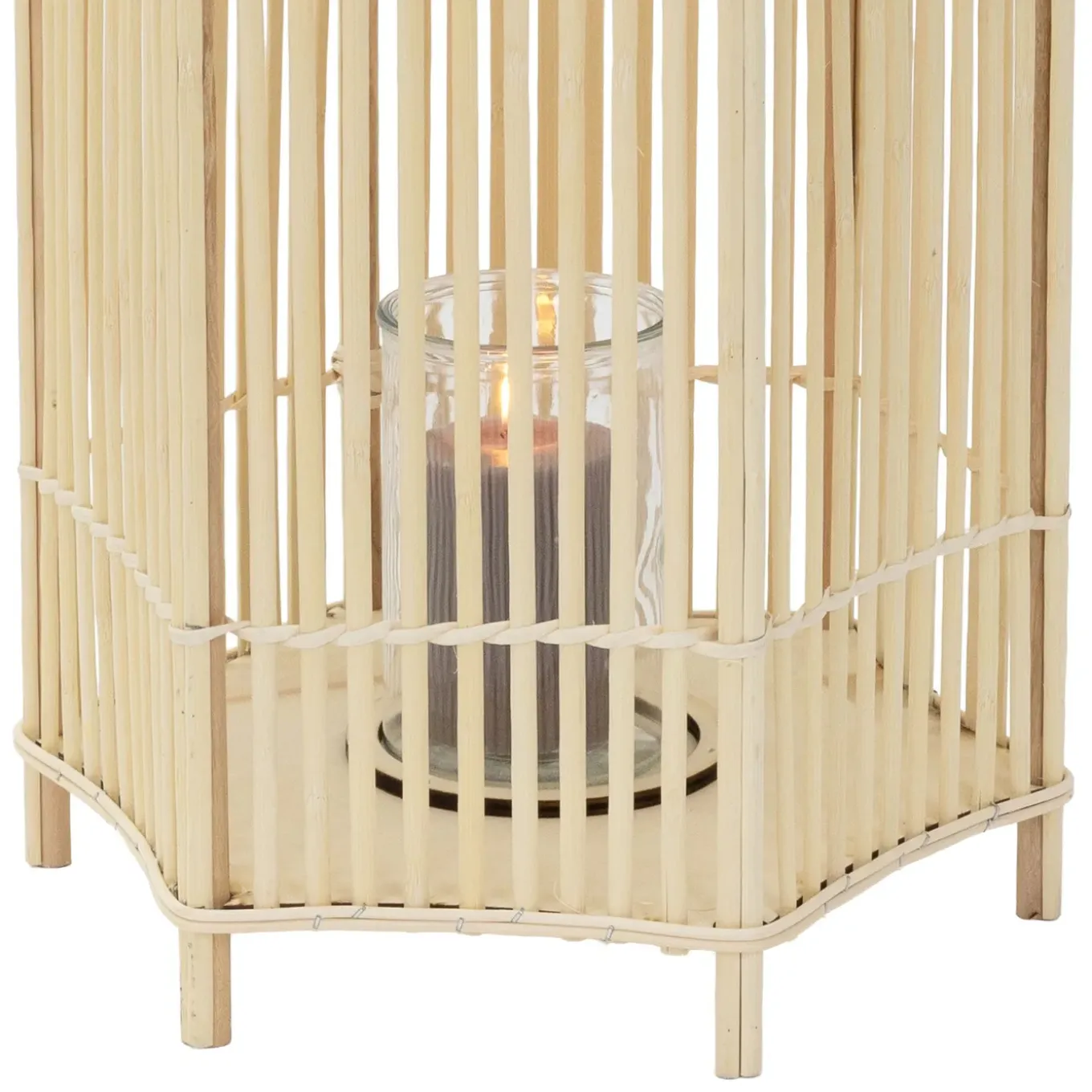 Ecd Germany Bamboe Lantaarn Houtkleur 75 Cm, Windlicht Met Glas, Boho Tuinlantaarn Buiten