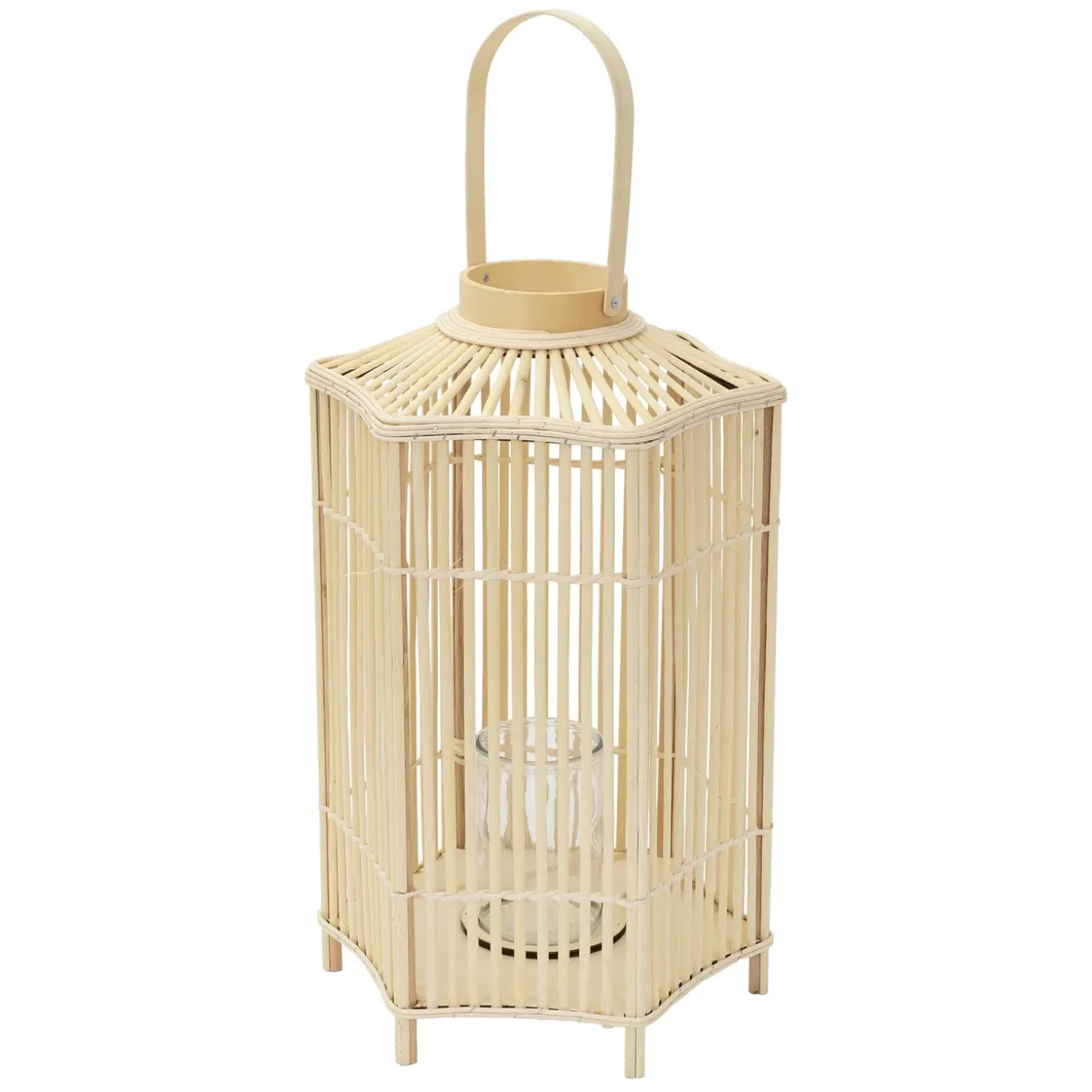 Ecd Germany Bamboe Lantaarn Houtkleur 75 Cm, Windlicht Met Glas, Boho Tuinlantaarn Buiten