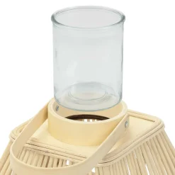 Ecd Germany Bamboe Lantaarn Houtkleur 45,5 Cm, Windlicht Met Glas Boho Tuinlantaarn Buiten
