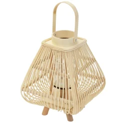 Ecd Germany Bamboe Lantaarn Houtkleur 45,5 Cm, Windlicht Met Glas Boho Tuinlantaarn Buiten