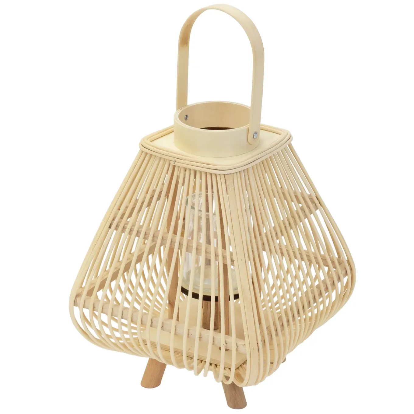 Ecd Germany Bamboe Lantaarn Houtkleur 45,5 Cm, Windlicht Met Glas Boho Tuinlantaarn Buiten
