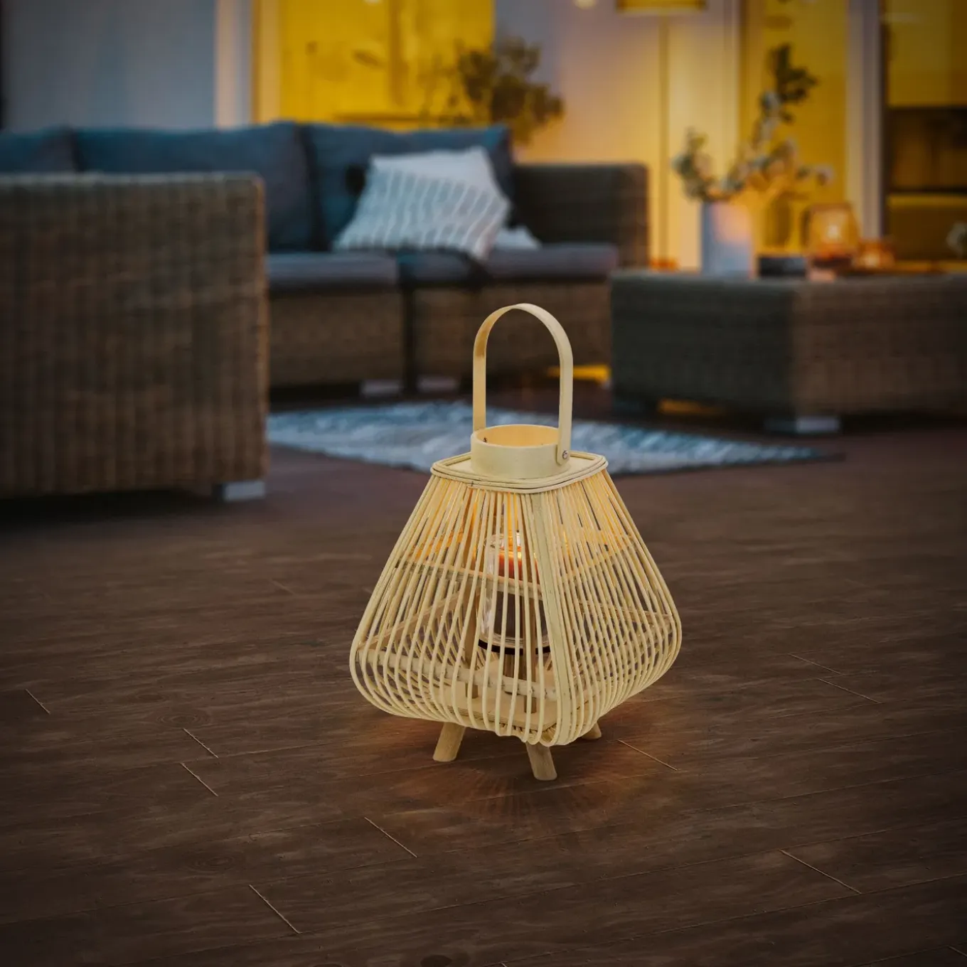 Ecd Germany Bamboe Lantaarn Houtkleur 45,5 Cm, Windlicht Met Glas Boho Tuinlantaarn Buiten