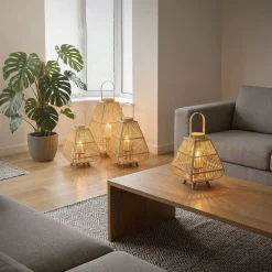 ECD Germany Bamboe Lantaarn Houtkleur 63,5 Cm, Windlicht Met Glas Boho Tuinlantaarn Buiten