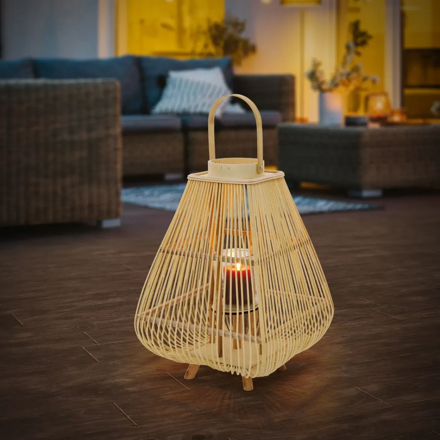 ECD Germany Bamboe Lantaarn Houtkleur 63,5 Cm, Windlicht Met Glas Boho Tuinlantaarn Buiten