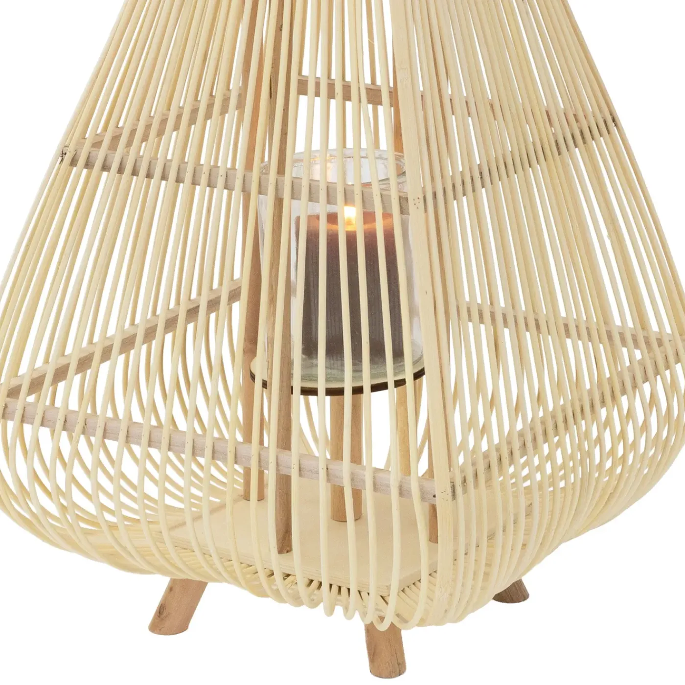 ECD Germany Bamboe Lantaarn Houtkleur 63,5 Cm, Windlicht Met Glas Boho Tuinlantaarn Buiten