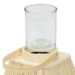 ECD Germany Bamboe Lantaarn Houtkleur 63,5 Cm, Windlicht Met Glas Boho Tuinlantaarn Buiten