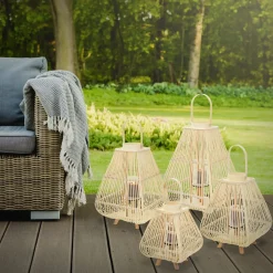 ECD Germany Bamboe Lantaarn Houtkleur 63,5 Cm, Windlicht Met Glas Boho Tuinlantaarn Buiten