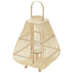 ECD Germany Bamboe Lantaarn Houtkleur 63,5 Cm, Windlicht Met Glas Boho Tuinlantaarn Buiten
