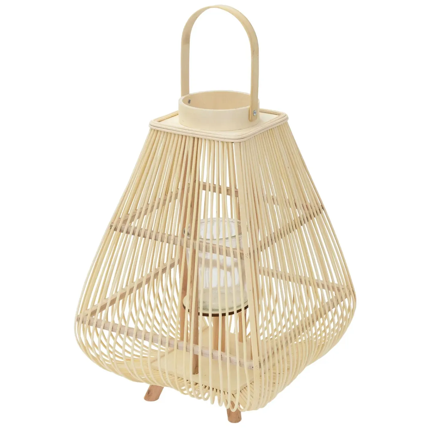ECD Germany Bamboe Lantaarn Houtkleur 63,5 Cm, Windlicht Met Glas Boho Tuinlantaarn Buiten