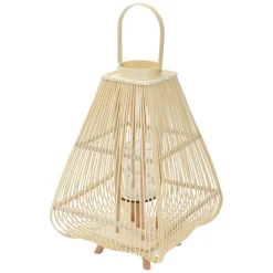 ECD Germany Bamboe Lantaarn Houtkleur 73,5 Cm, Windlicht Met Glas Boho Tuinlantaarn Buiten