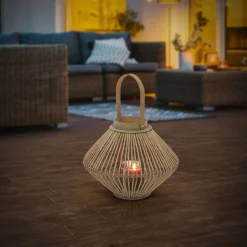 ECD Germany Bamboe Lantaarn Houtkleur 44 Cm, Windlicht Met Glas Boho Tuinlantaarn Buiten