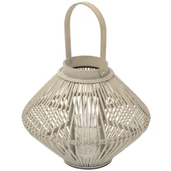 ECD Germany Bamboe Lantaarn Houtkleur 44 Cm, Windlicht Met Glas Boho Tuinlantaarn Buiten