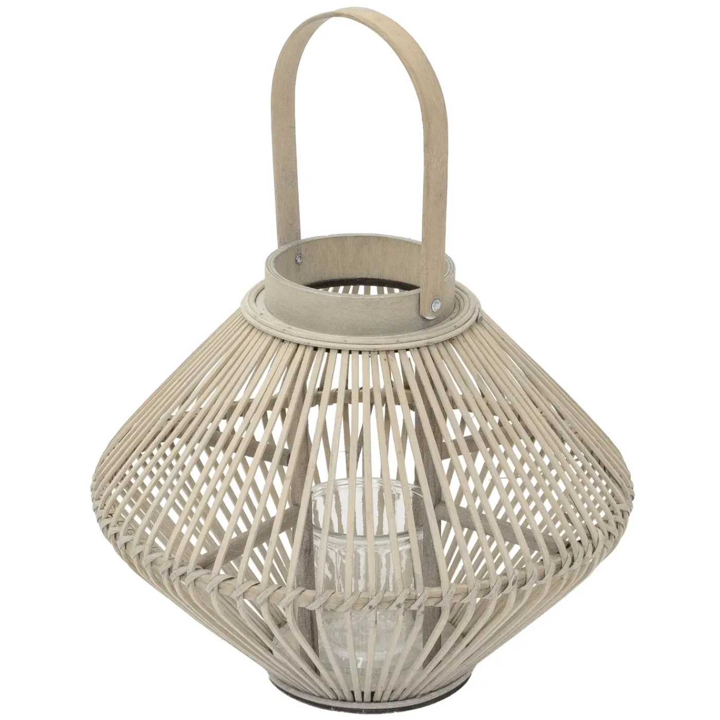 ECD Germany Bamboe Lantaarn Houtkleur 44 Cm, Windlicht Met Glas Boho Tuinlantaarn Buiten