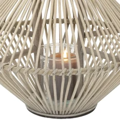 ECD Germany Bamboe Lantaarn Houtkleur 44 Cm, Windlicht Met Glas Boho Tuinlantaarn Buiten