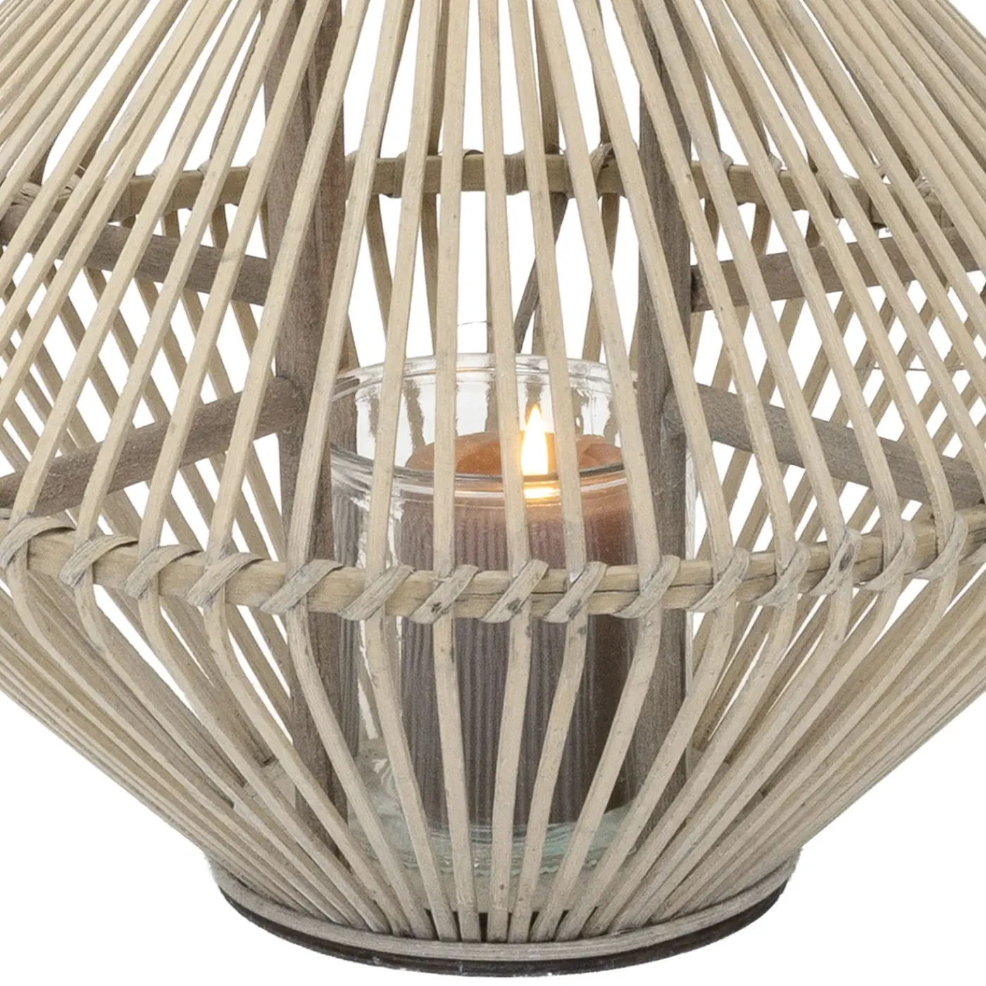 ECD Germany Bamboe Lantaarn Houtkleur 44 Cm, Windlicht Met Glas Boho Tuinlantaarn Buiten