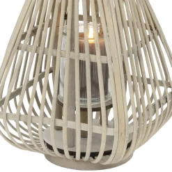 ECD Germany Bamboe Lantaarn Houtkleur 42,5 Cm, Windlicht Met Glas Boho Tuinlantaarn Buiten