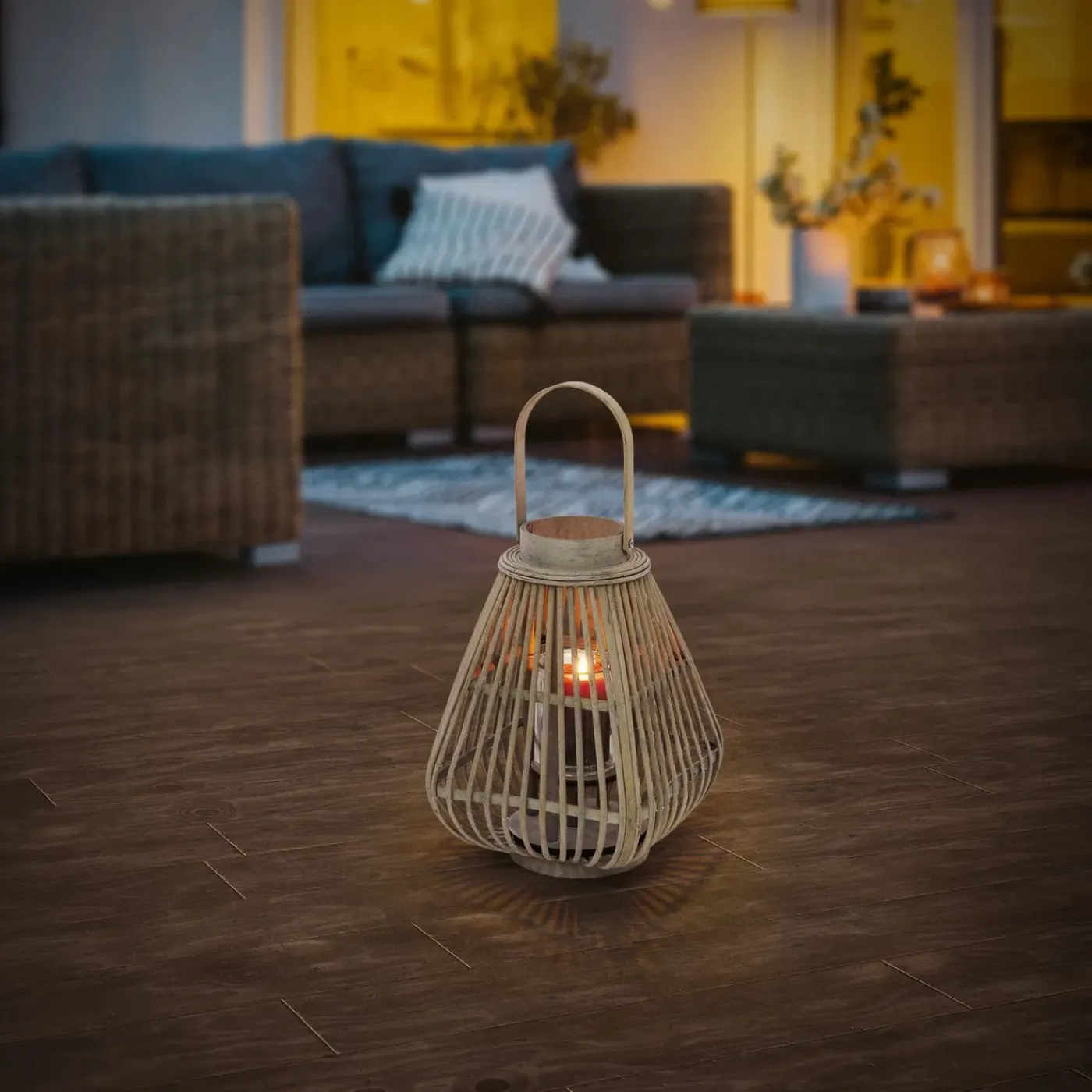 ECD Germany Bamboe Lantaarn Houtkleur 42,5 Cm, Windlicht Met Glas Boho Tuinlantaarn Buiten