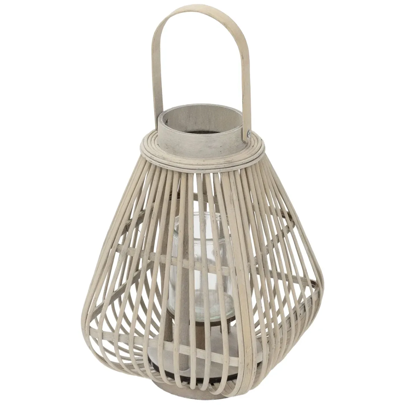 ECD Germany Bamboe Lantaarn Houtkleur 42,5 Cm, Windlicht Met Glas Boho Tuinlantaarn Buiten