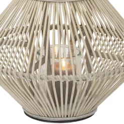 ECD Germany Bamboe Lantaarn Houtkleur 47 Cm, Windlicht Met Glas Boho Tuinlantaarn Buiten
