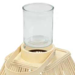 ECD Germany Bamboe Lantaarn Houtkleur 55,5 Cm, Windlicht Met Glas Boho Tuinlantaarn Buiten