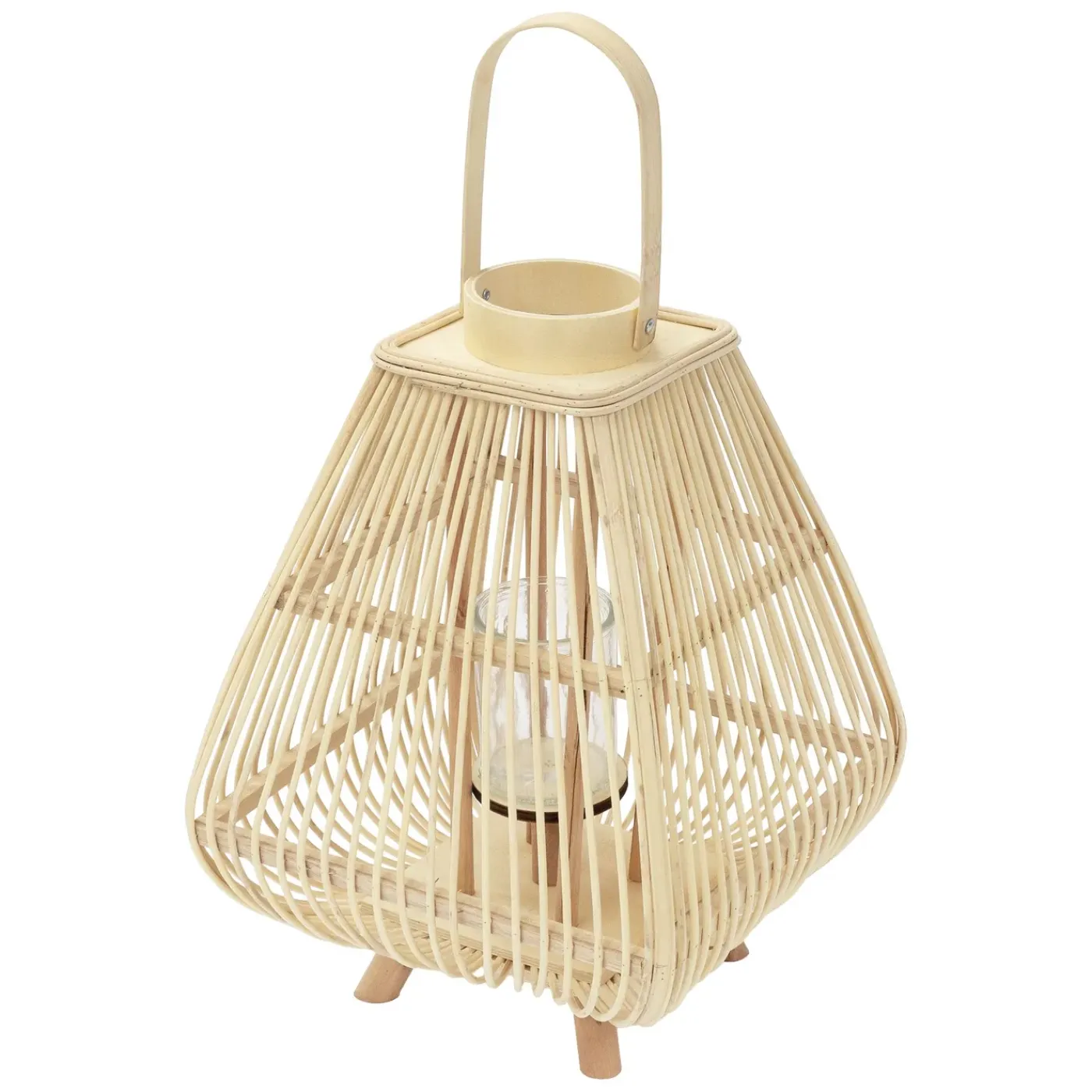 ECD Germany Bamboe Lantaarn Houtkleur 55,5 Cm, Windlicht Met Glas Boho Tuinlantaarn Buiten