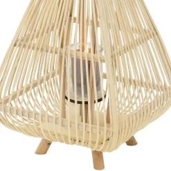 ECD Germany Bamboe Lantaarn Houtkleur 55,5 Cm, Windlicht Met Glas Boho Tuinlantaarn Buiten