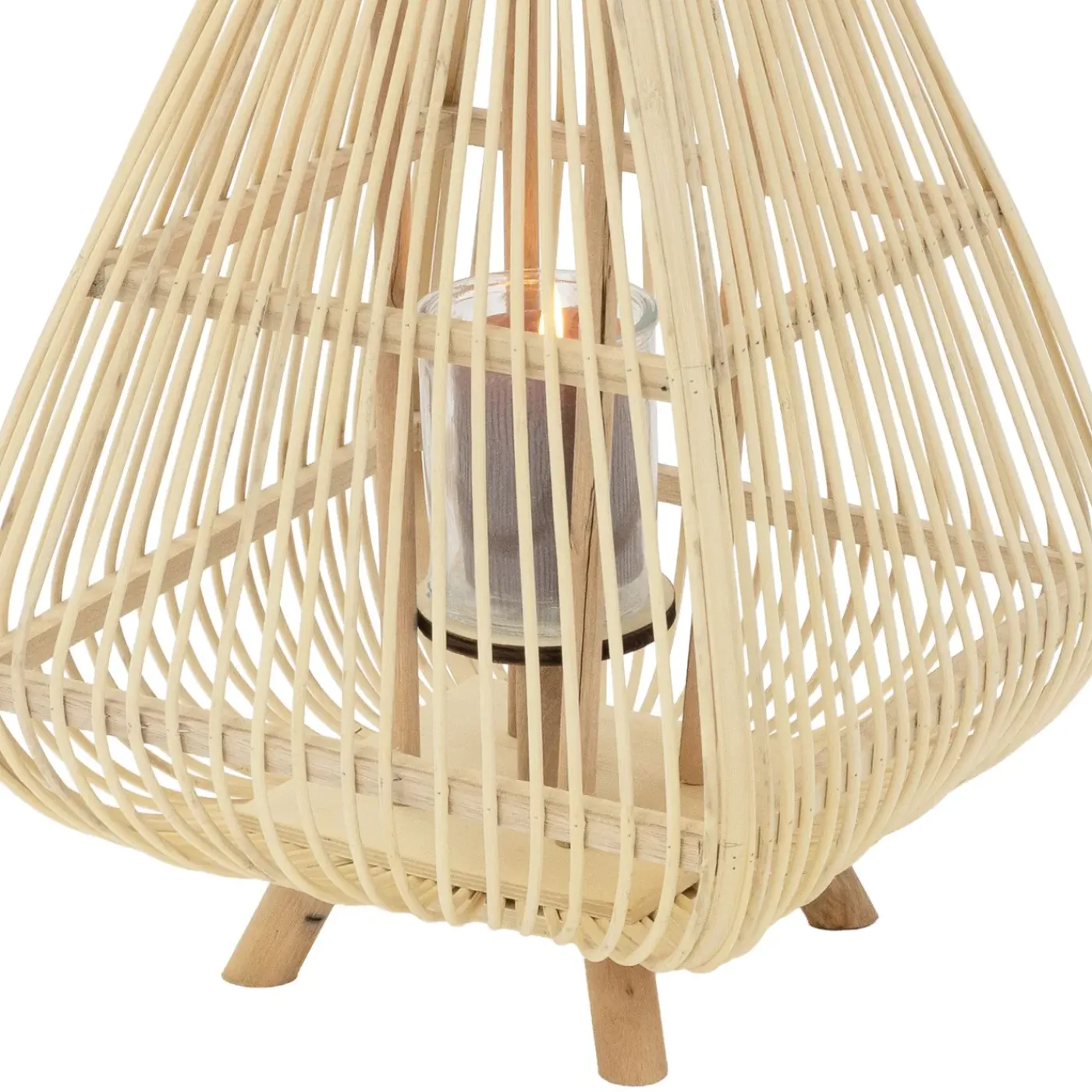 ECD Germany Bamboe Lantaarn Houtkleur 55,5 Cm, Windlicht Met Glas Boho Tuinlantaarn Buiten