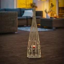 Ecd Germany Bamboe Lantaarn Met Led Houtkleur 91 Cm Windlicht Met Glas Boho Tuinlantaarn