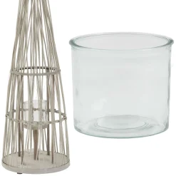 Ecd Germany Bamboe Lantaarn Met Led Houtkleur 91 Cm Windlicht Met Glas Boho Tuinlantaarn