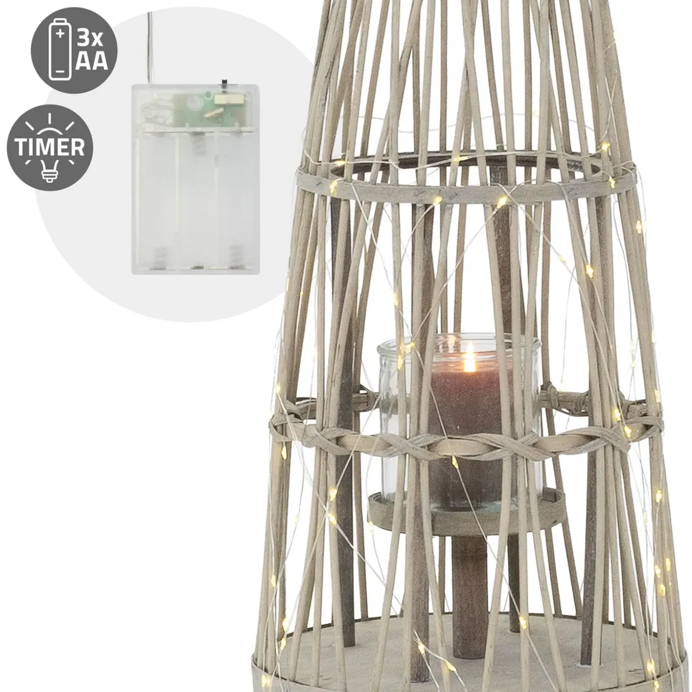 Ecd Germany Bamboe Lantaarn Met Led Houtkleur 91 Cm Windlicht Met Glas Boho Tuinlantaarn
