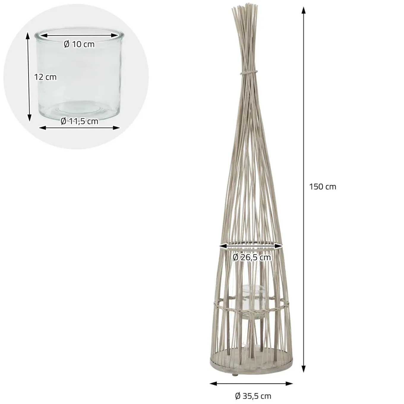 Ecd Germany Bamboe Lantaarn Met Led Houtkleur 150 Cm Windlicht Met Glas Boho Tuinlantaarn