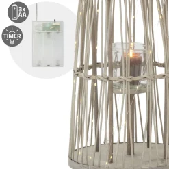 Ecd Germany Bamboe Lantaarn Met Led Houtkleur 150 Cm Windlicht Met Glas Boho Tuinlantaarn