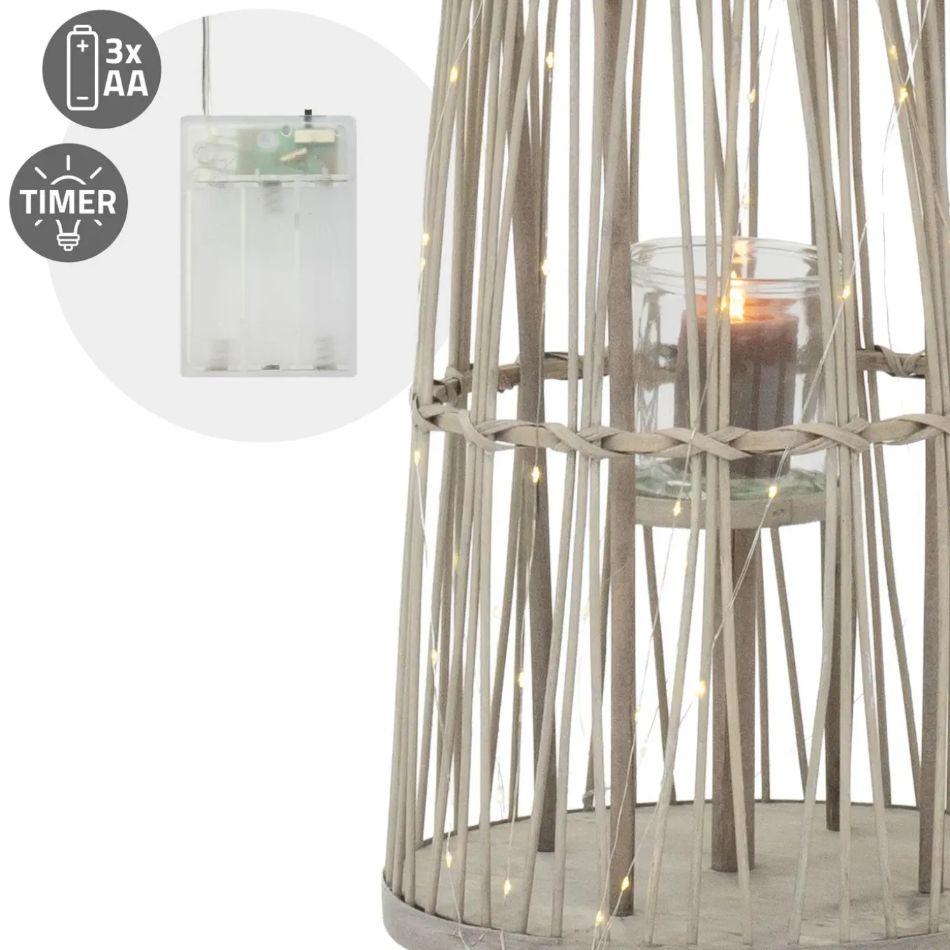 Ecd Germany Bamboe Lantaarn Met Led Houtkleur 150 Cm Windlicht Met Glas Boho Tuinlantaarn