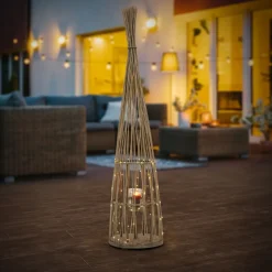 Ecd Germany Bamboe Lantaarn Met Led Houtkleur 150 Cm Windlicht Met Glas Boho Tuinlantaarn