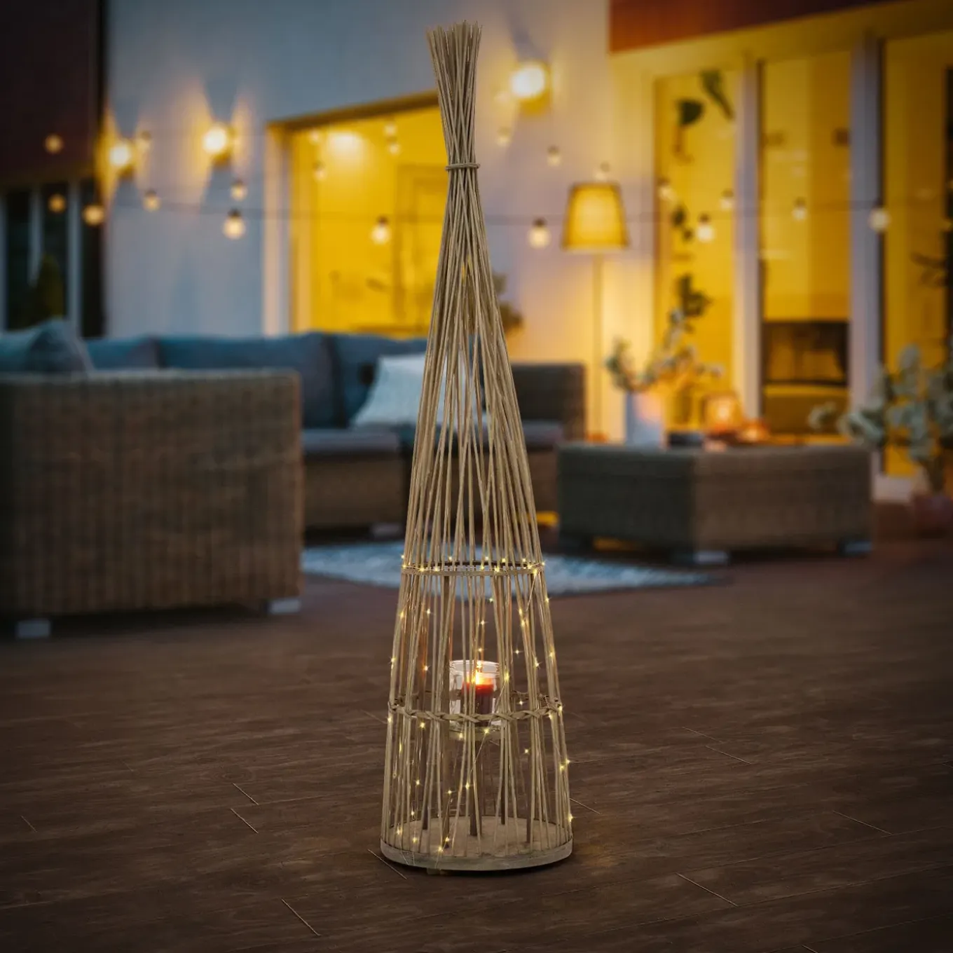 Ecd Germany Bamboe Lantaarn Met Led Houtkleur 150 Cm Windlicht Met Glas Boho Tuinlantaarn