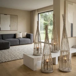 Ecd Germany Bamboe Lantaarn Met Led Houtkleur 150 Cm Windlicht Met Glas Boho Tuinlantaarn