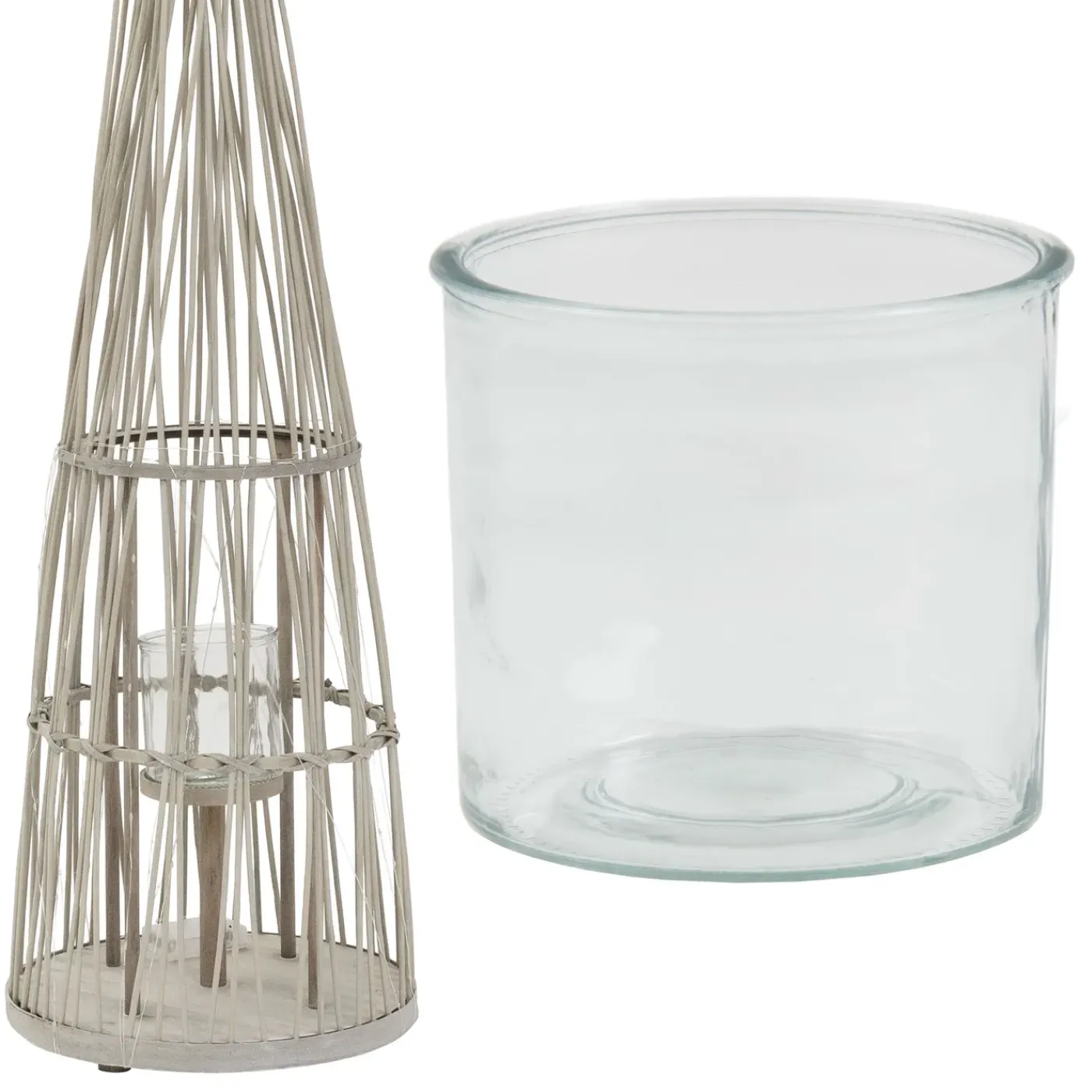 ECD Germany Bamboe Lantaarn Met Led Houtkleur 132 Cm Windlicht Met Glas Boho Tuinlantaarn