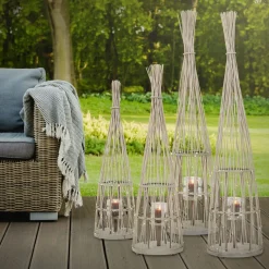 ECD Germany Bamboe Lantaarn Met Led Houtkleur 132 Cm Windlicht Met Glas Boho Tuinlantaarn