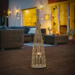 ECD Germany Bamboe Lantaarn Met Led Houtkleur 132 Cm Windlicht Met Glas Boho Tuinlantaarn