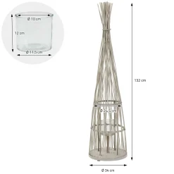 ECD Germany Bamboe Lantaarn Met Led Houtkleur 132 Cm Windlicht Met Glas Boho Tuinlantaarn