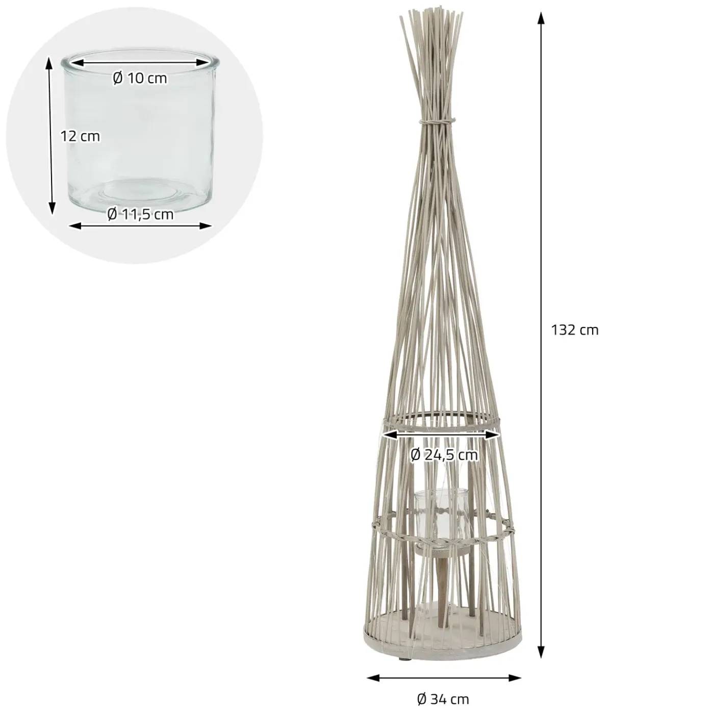 ECD Germany Bamboe Lantaarn Met Led Houtkleur 132 Cm Windlicht Met Glas Boho Tuinlantaarn