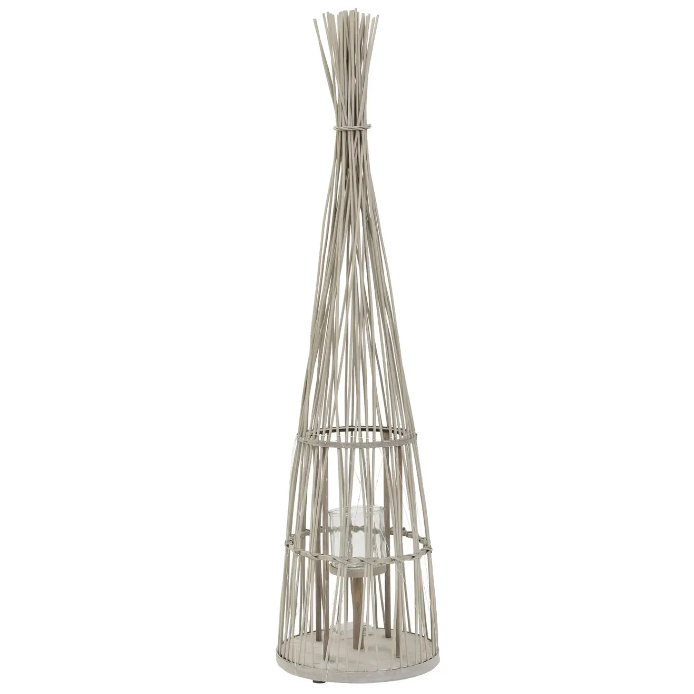 ECD Germany Bamboe Lantaarn Met Led Houtkleur 132 Cm Windlicht Met Glas Boho Tuinlantaarn