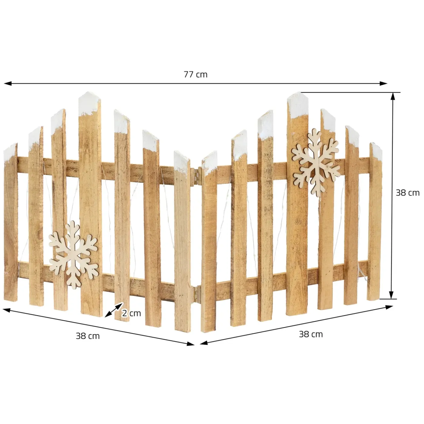 ECD Germany Decoratief Houten Mini-tuinhek 77x38 Cm Met 30 Warm Witte Led Sneeuwvlokken